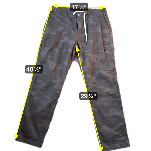 Vuori Pants Ripstop Organic Cotton Stretch Pockets Gray Charcoal Camo XL - Picture 3 of 9